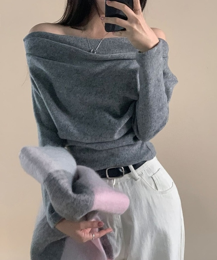 シャーリングドレープオフニット(5color) GREY