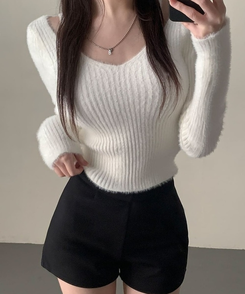 アンゴラショルダースリットニット IVORY