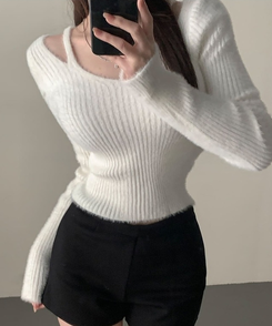 アンゴラショルダースリットニット IVORY