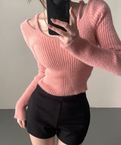 アンゴラショルダースリットニット PINK