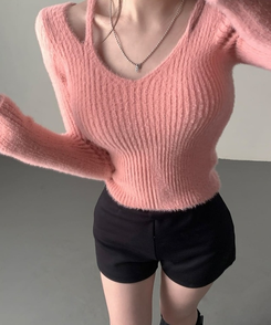 アンゴラショルダースリットニット PINK