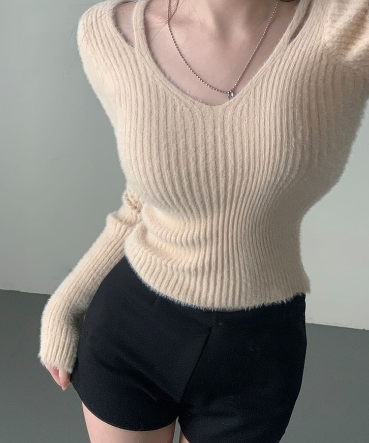 アンゴラショルダースリットニット BEIGE