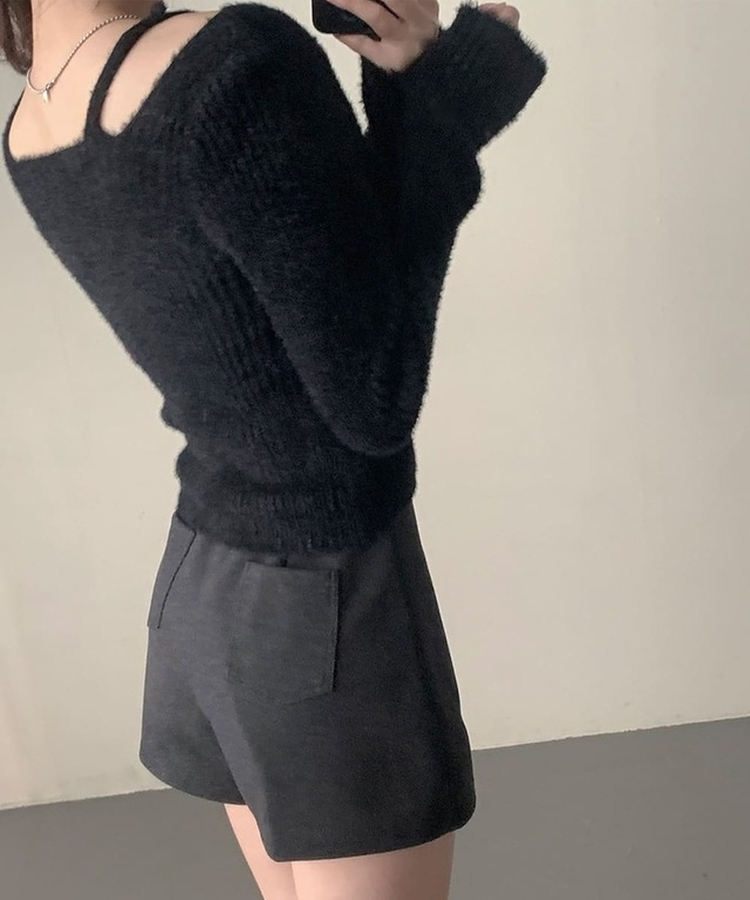 アンゴラショルダースリットニット BLACK
