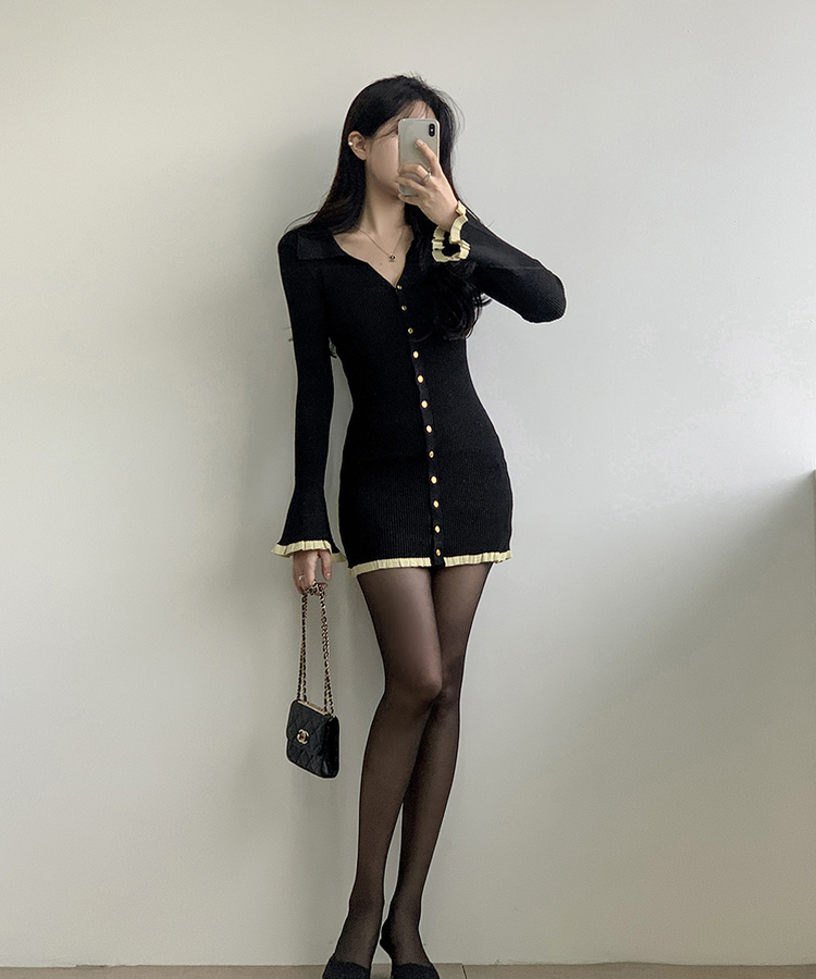 ゴールドボタンミニワンピース BLACK