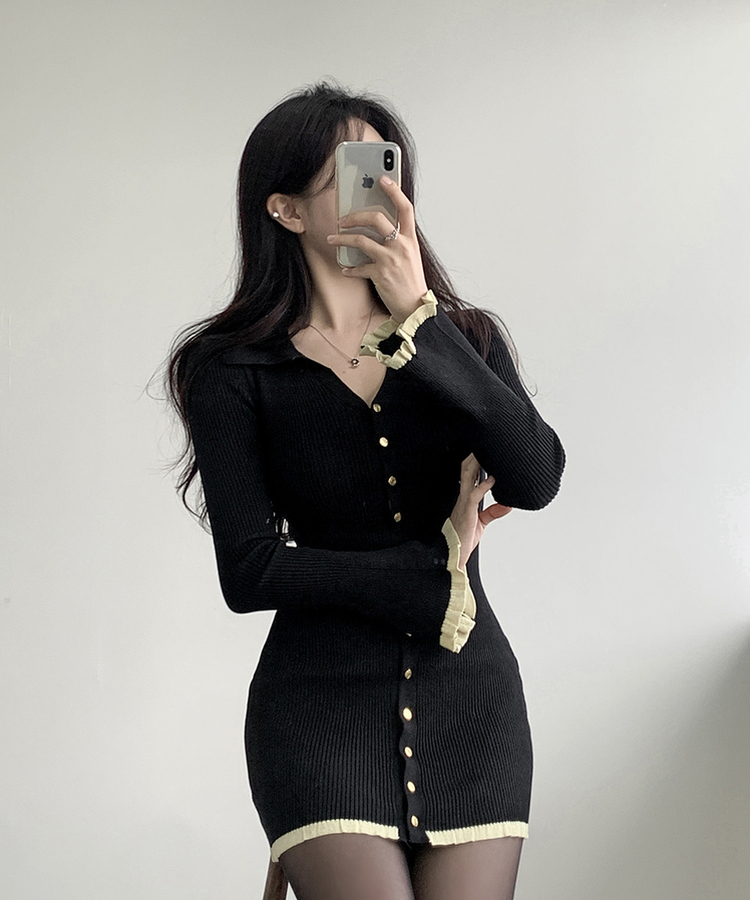 ゴールドボタンミニワンピース BLACK