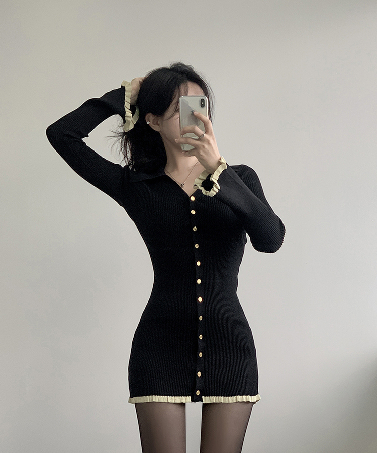 ゴールドボタンミニワンピース BLACK