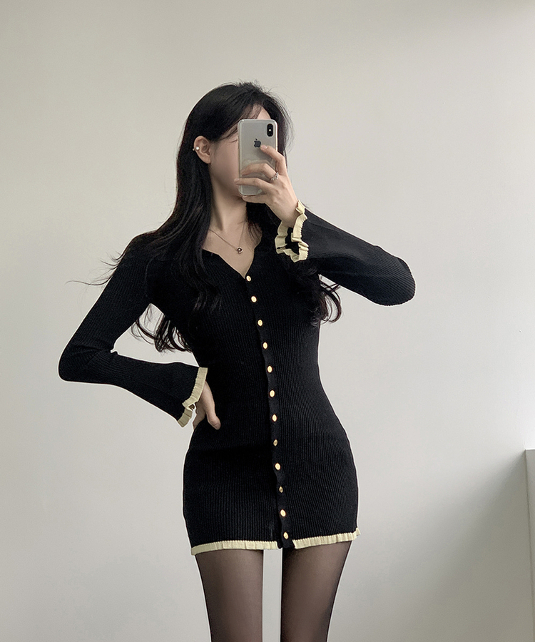 ゴールドボタンミニワンピース BLACK