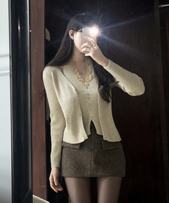 レースホールターレイヤードカーディガン BEIGE