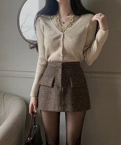 レースホールターレイヤードカーディガン BEIGE