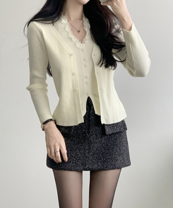 レースホールターレイヤードカーディガン IVORY