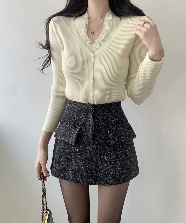 レースホールターレイヤードカーディガン IVORY