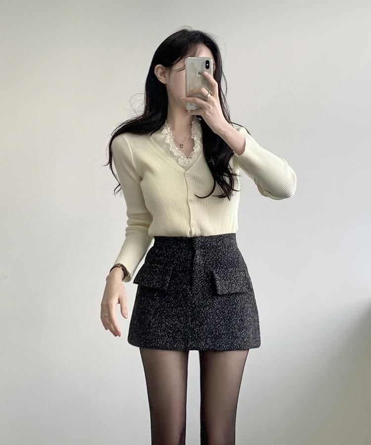 レースホールターレイヤードカーディガン IVORY