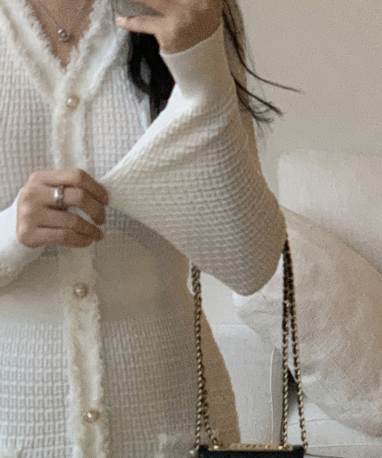 ツイード襟章ボタンロングワンピース IVORY