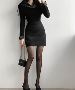 チェックシャツレイヤードブラウス BLACK