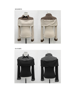 チェックシャツレイヤードブラウス