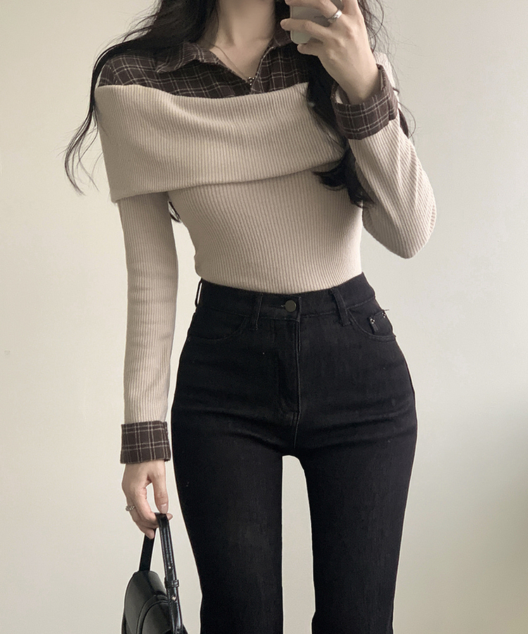 チェックシャツレイヤードブラウス BEIGE