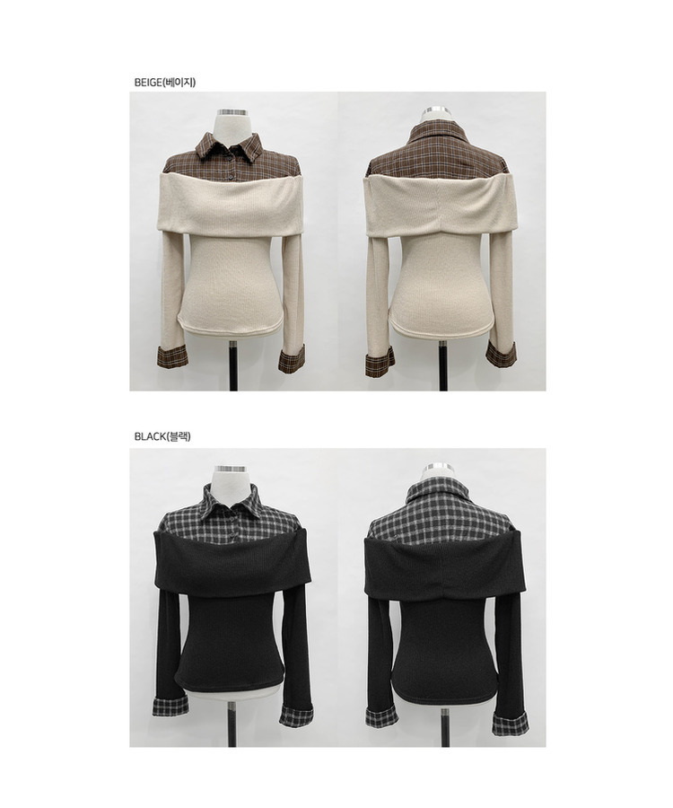 チェックシャツレイヤードブラウス