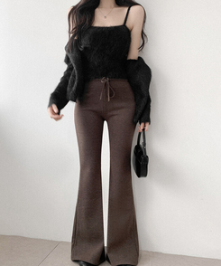 【起毛】ブーツカットロングパンツ BROWN