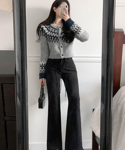 【起毛】ブーツカットロングパンツ BLACK