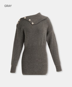 オフショルダーボタンワンピース GRAY