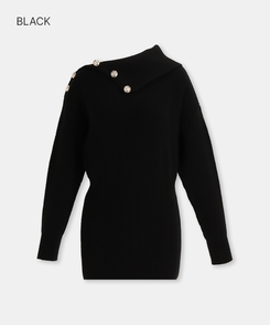 オフショルダーボタンワンピース BLACK