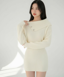 オフショルダーボタンワンピース IVORY