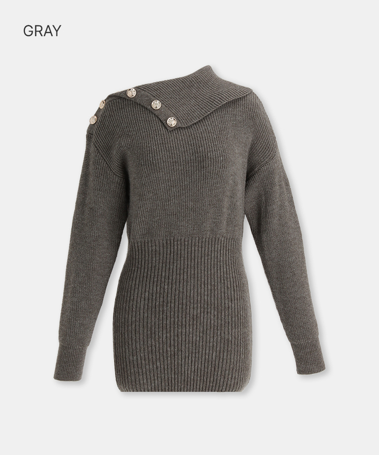 オフショルダーボタンワンピース GRAY