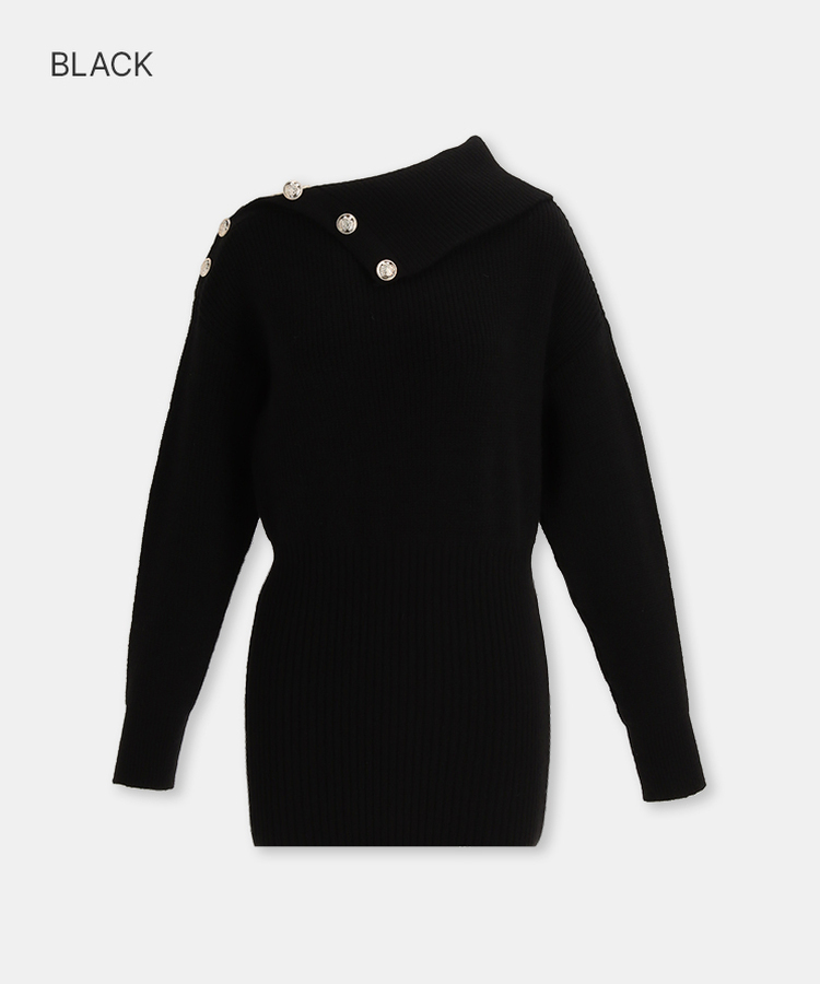 オフショルダーボタンワンピース BLACK