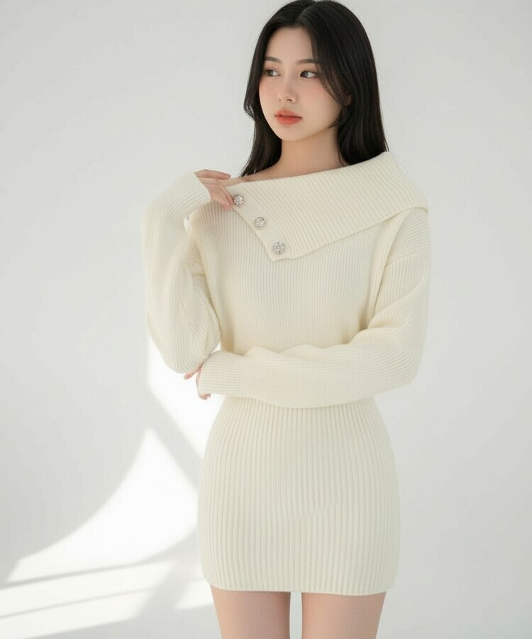 オフショルダーボタンワンピース IVORY