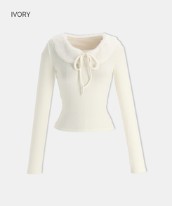 リボンファーカラーニット IVORY