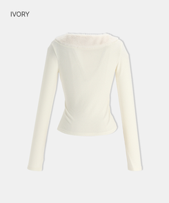 リボンファーカラーニット IVORY