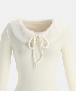 リボンファーカラーニット