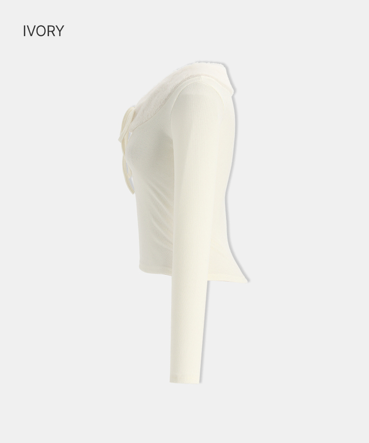 リボンファーカラーニット IVORY