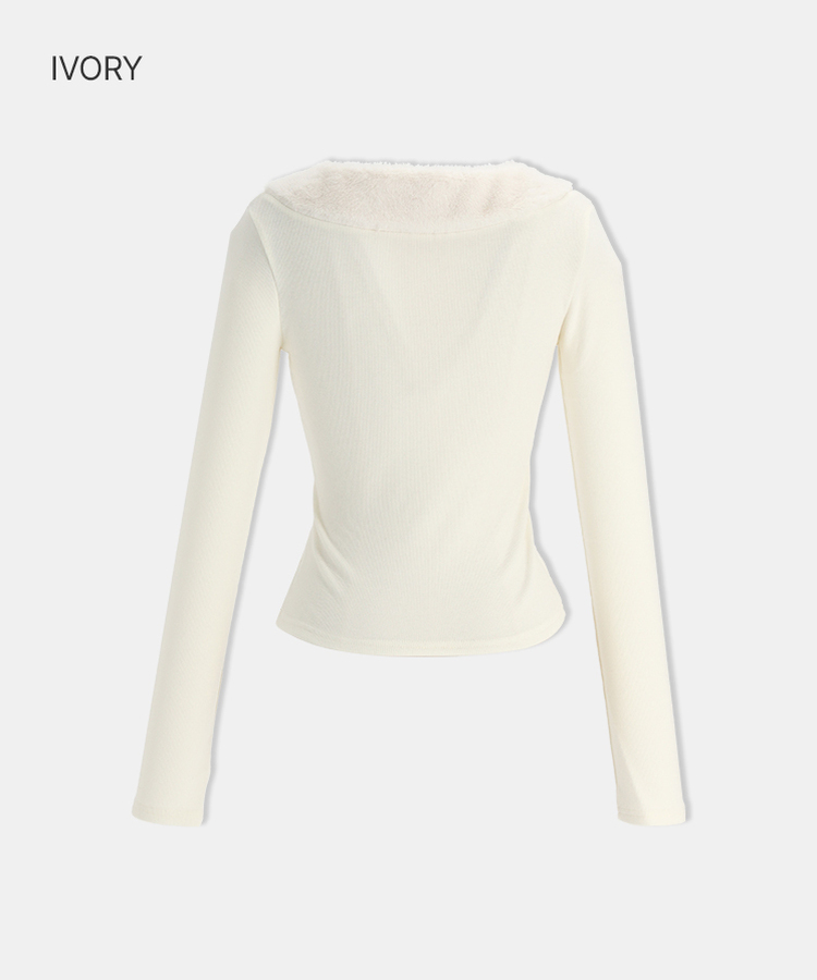 リボンファーカラーニット IVORY