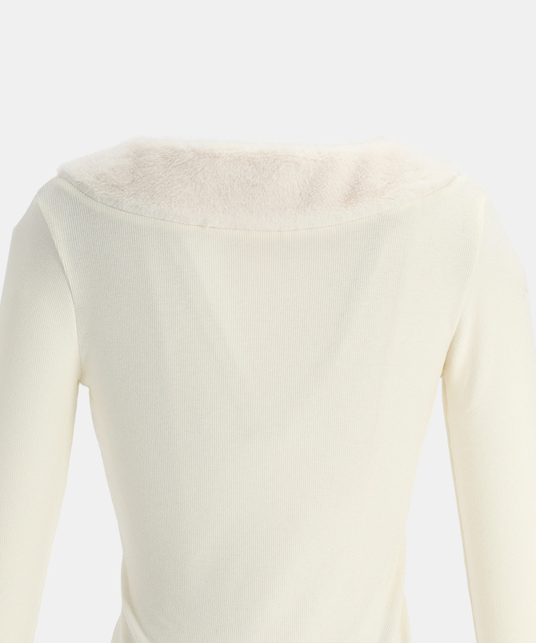 リボンファーカラーニット