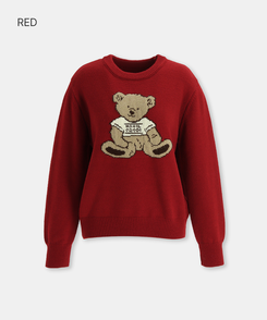 ベアーラウンドネックニット RED