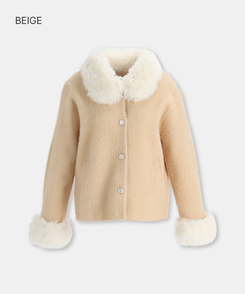 ファーカラーボタンカーディガン BEIGE