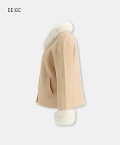 ファーカラーボタンカーディガン BEIGE