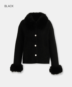 ファーカラーボタンカーディガン BLACK