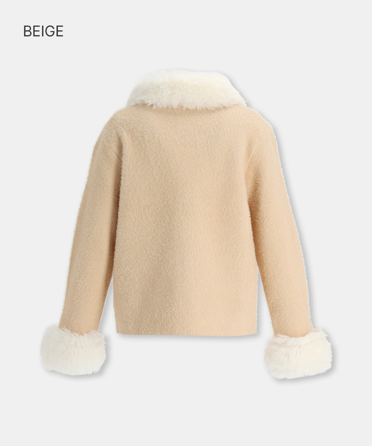 ファーカラーボタンカーディガン BEIGE