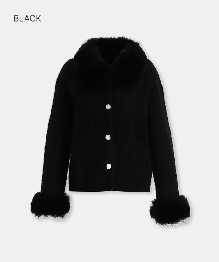 ファーカラーボタンカーディガン BLACK