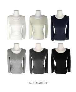 【起毛】サイドシャーリングラウンド長袖Tシャツ(6color)