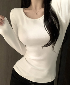 【起毛】サイドシャーリングラウンド長袖Tシャツ(6color) IVORY