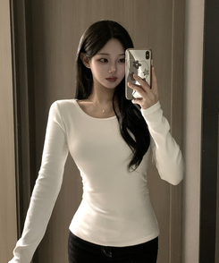 【起毛】サイドシャーリングラウンド長袖Tシャツ(6color) IVORY