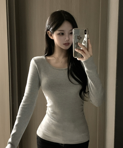 【起毛】サイドシャーリングラウンド長袖Tシャツ(6color) MELANGE