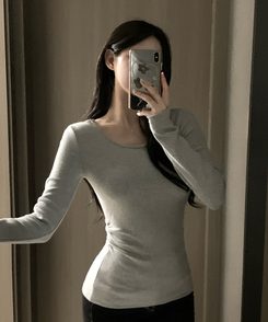 【起毛】サイドシャーリングラウンド長袖Tシャツ(6color) MELANGE