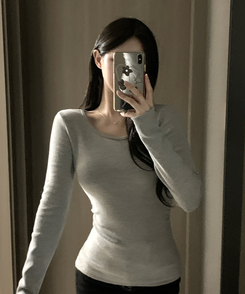 【起毛】サイドシャーリングラウンド長袖Tシャツ(6color) MELANGE