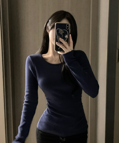 【起毛】サイドシャーリングラウンド長袖Tシャツ(6color) NAVY