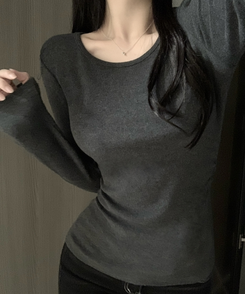 【起毛】サイドシャーリングラウンド長袖Tシャツ(6color) CHARCOAL