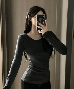 【起毛】サイドシャーリングラウンド長袖Tシャツ(6color) CHARCOAL